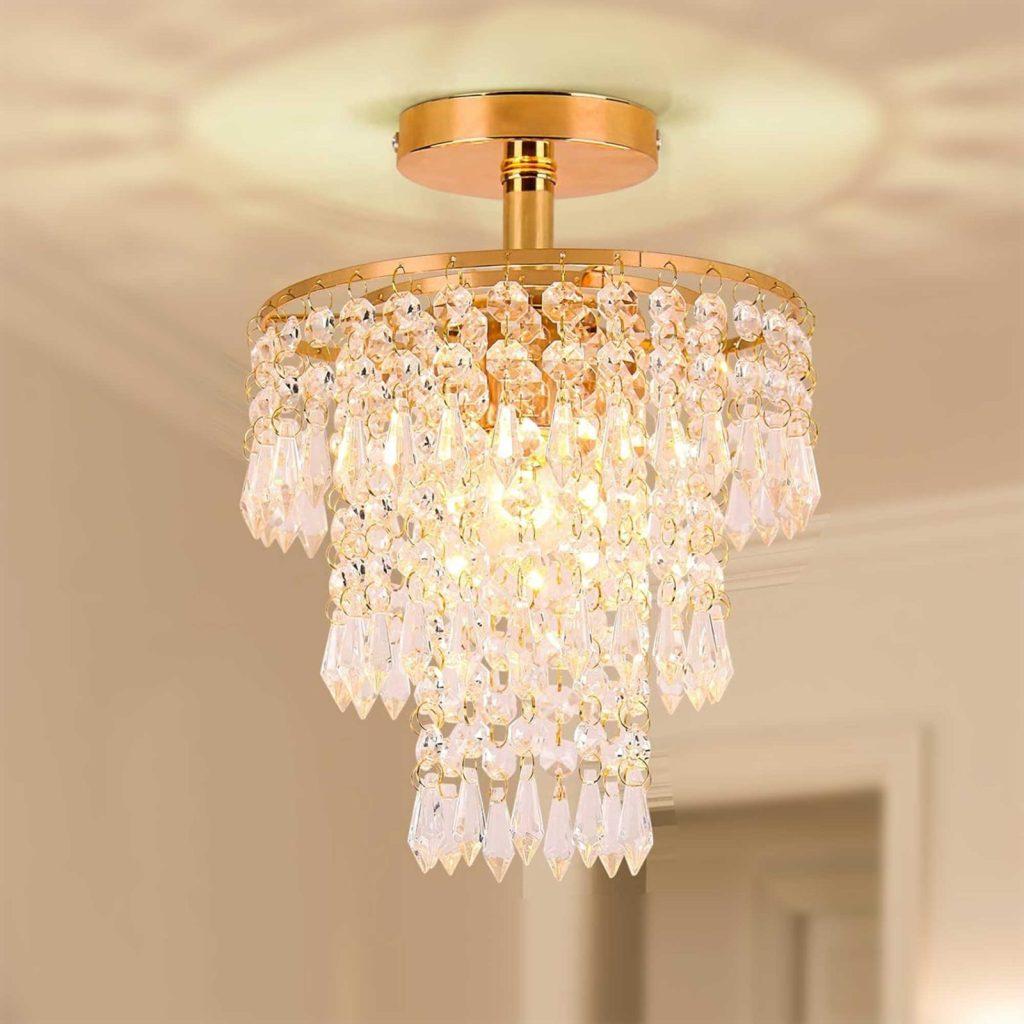 Mini Crystal Chandelier - Modern Flush Mount Ceiling Light